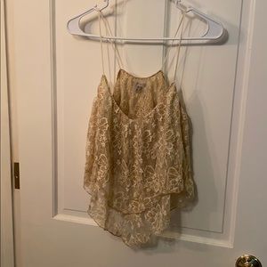 2/$20✨Anthropologie gold lace crop top size XS